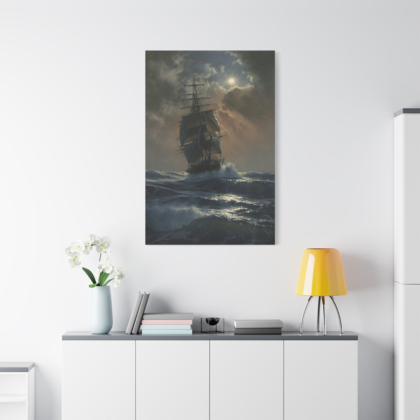 Ship Sailing In Sea At Night Wall Art & Canvas Prints