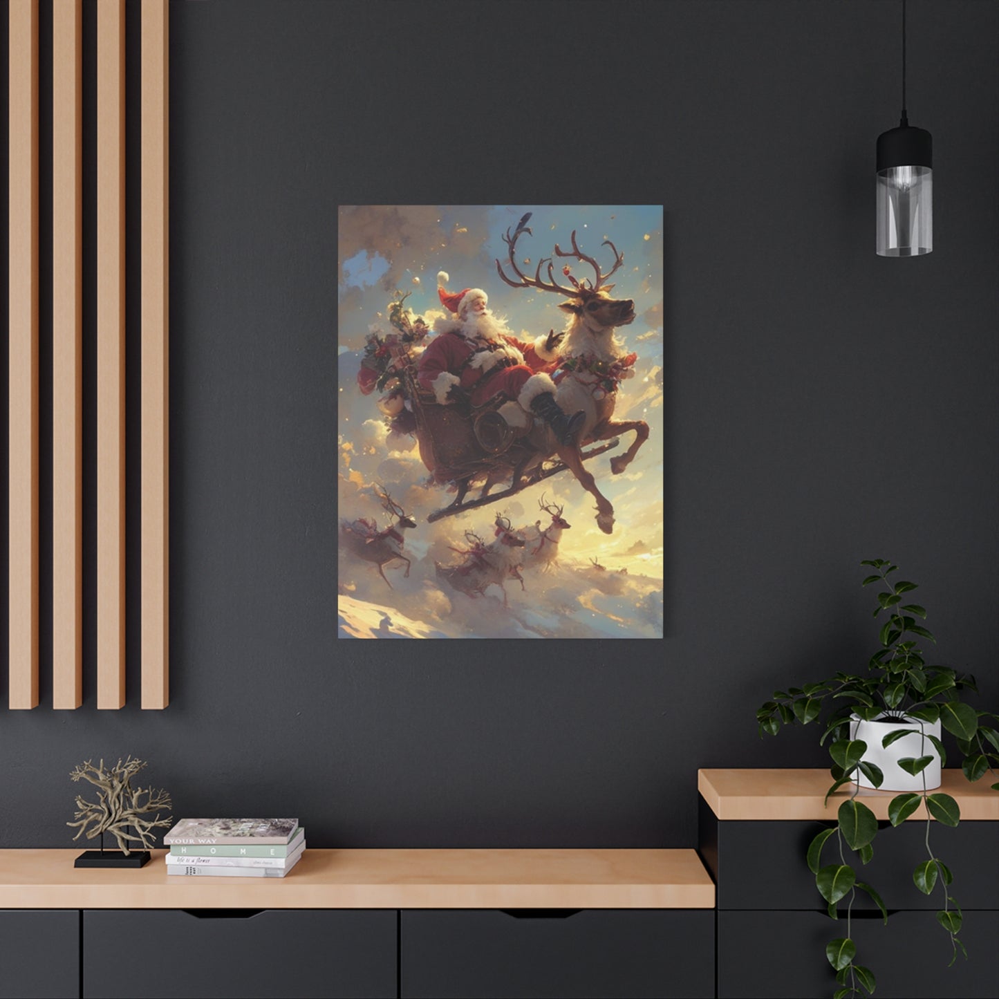 Santa Claus And Reindeer Flying Wall Art & Canvas Prints