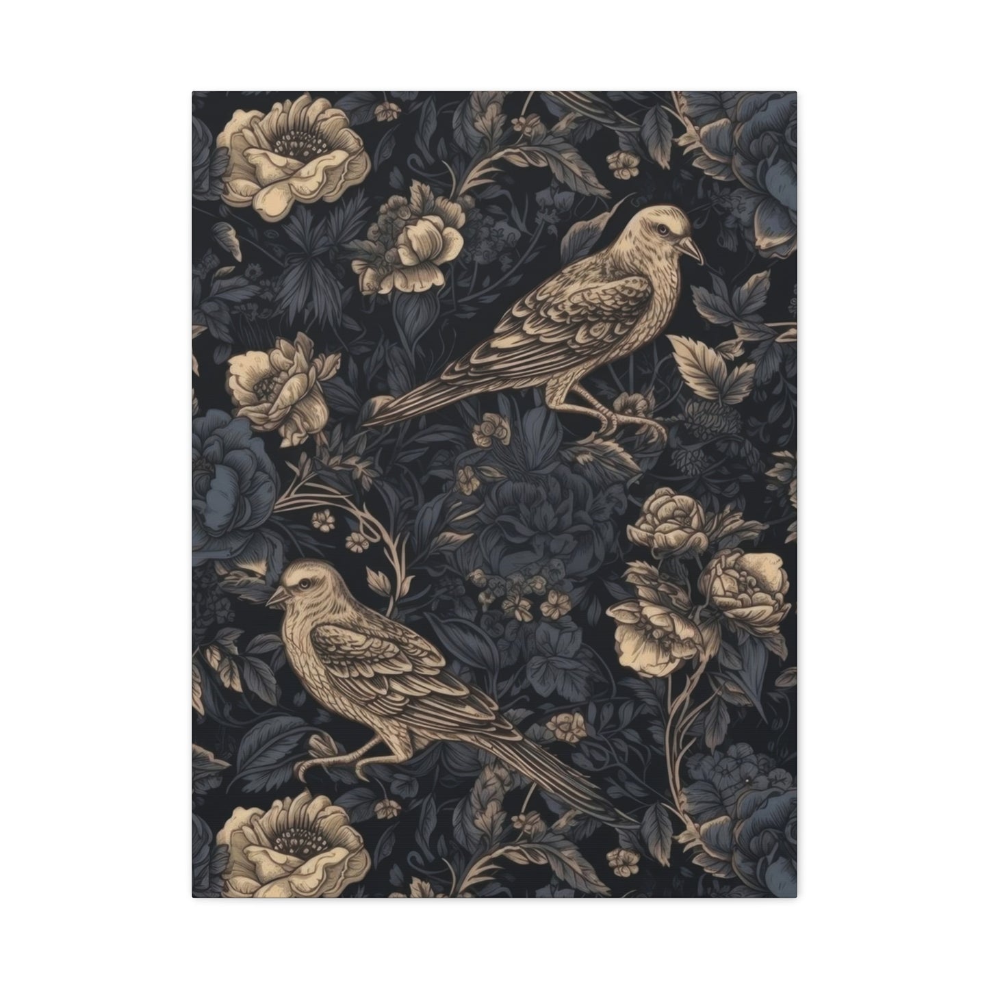 Birds Flowers Dark Pattern Wall Art & Canvas Prints