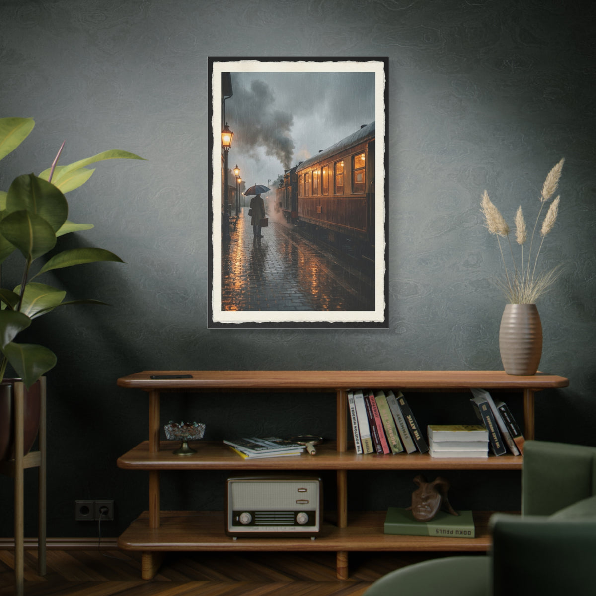 Rainy Train Platform Nostalgia Scene Wall Art & Canvas Print