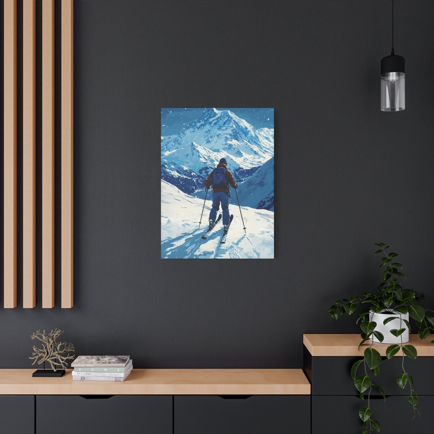 Skiing On A Snowy Mountain At Night Wall Art & Canvas Prints