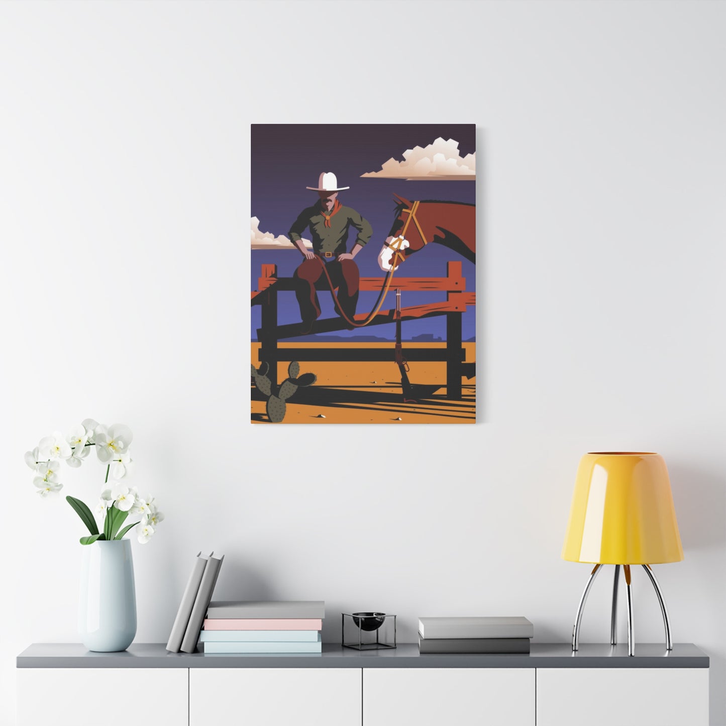 Horse Cowboy On Fence Wall Art & Canvas Prints
