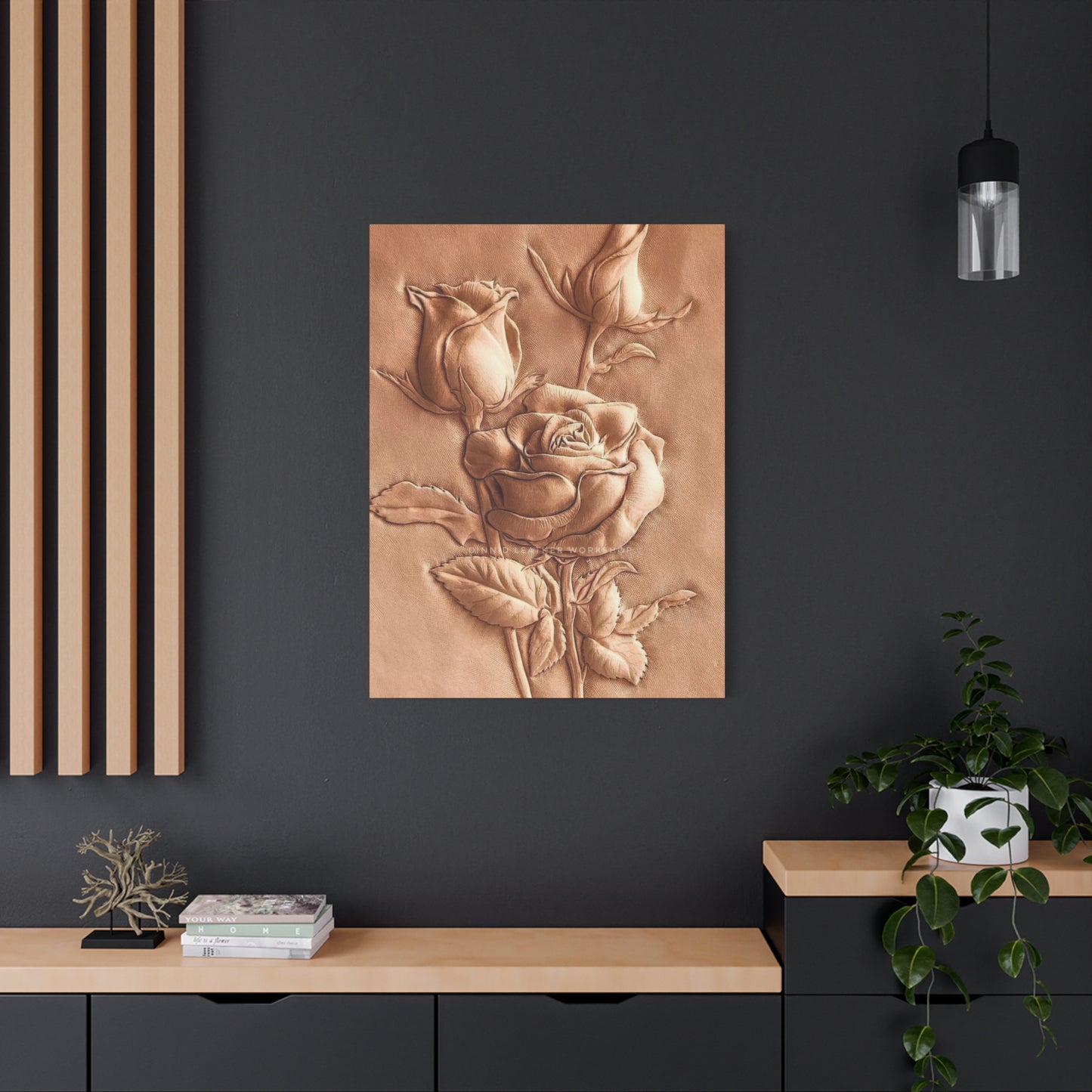 Rose Flower On Leather Wall Art & Canvas Prints