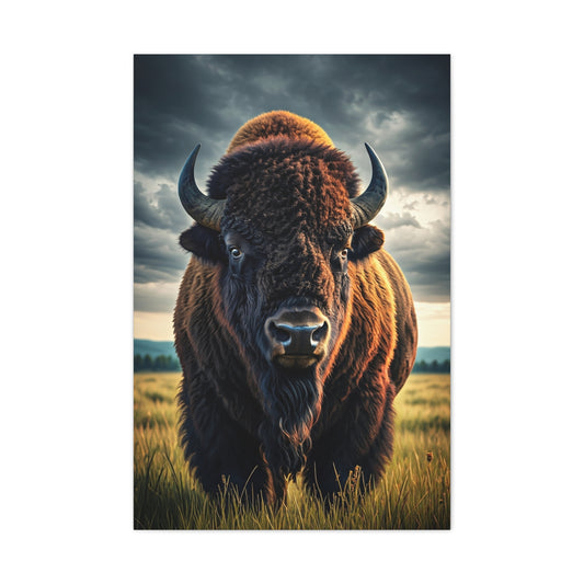 Bison Under Storm Clouds Prairie Portrait Wall Art & Canvas Print