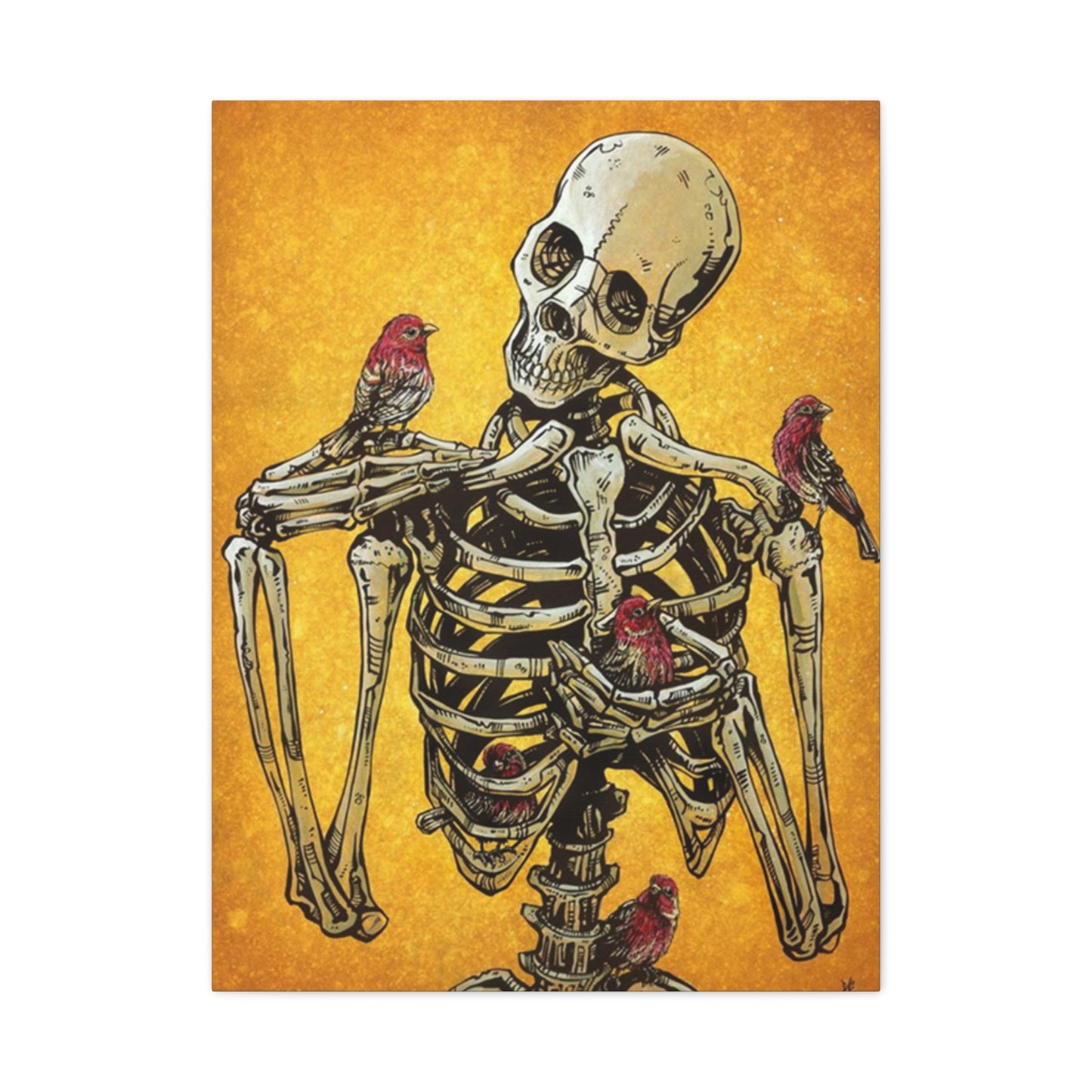 Bird On Skeleton Wall Art & Canvas Prints