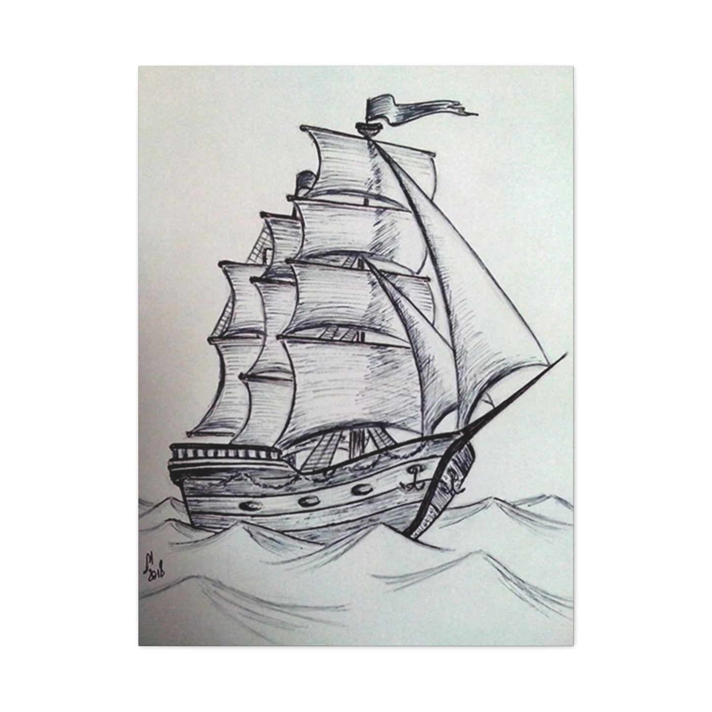 Ship Sailing Drawing Wall Art & Canvas Prints