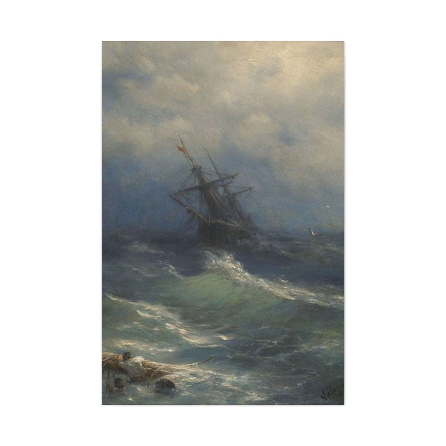 Black Sailing Ship At Waves Wall Art & Canvas Prints