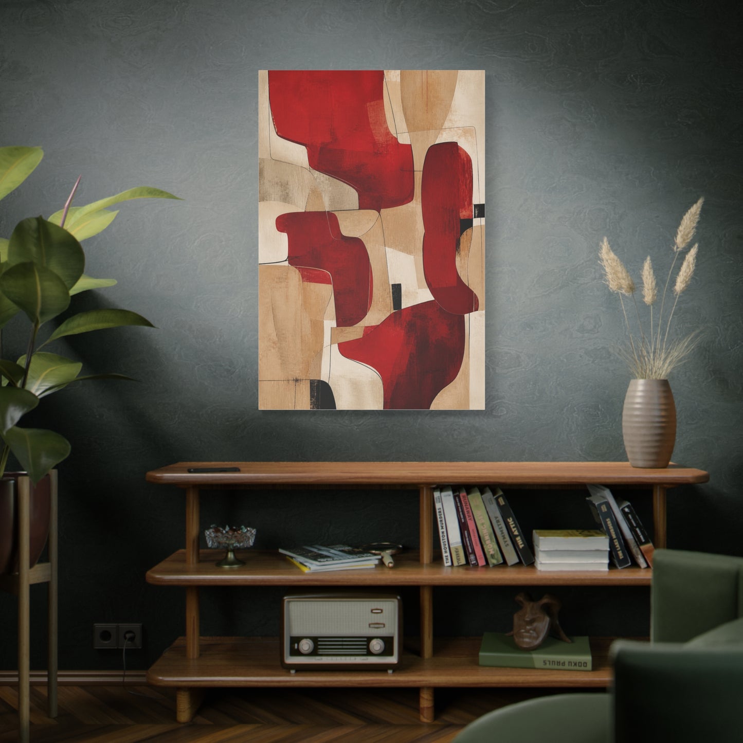 Modern Red and Beige Organic Abstract Wall Art & Canvas Print