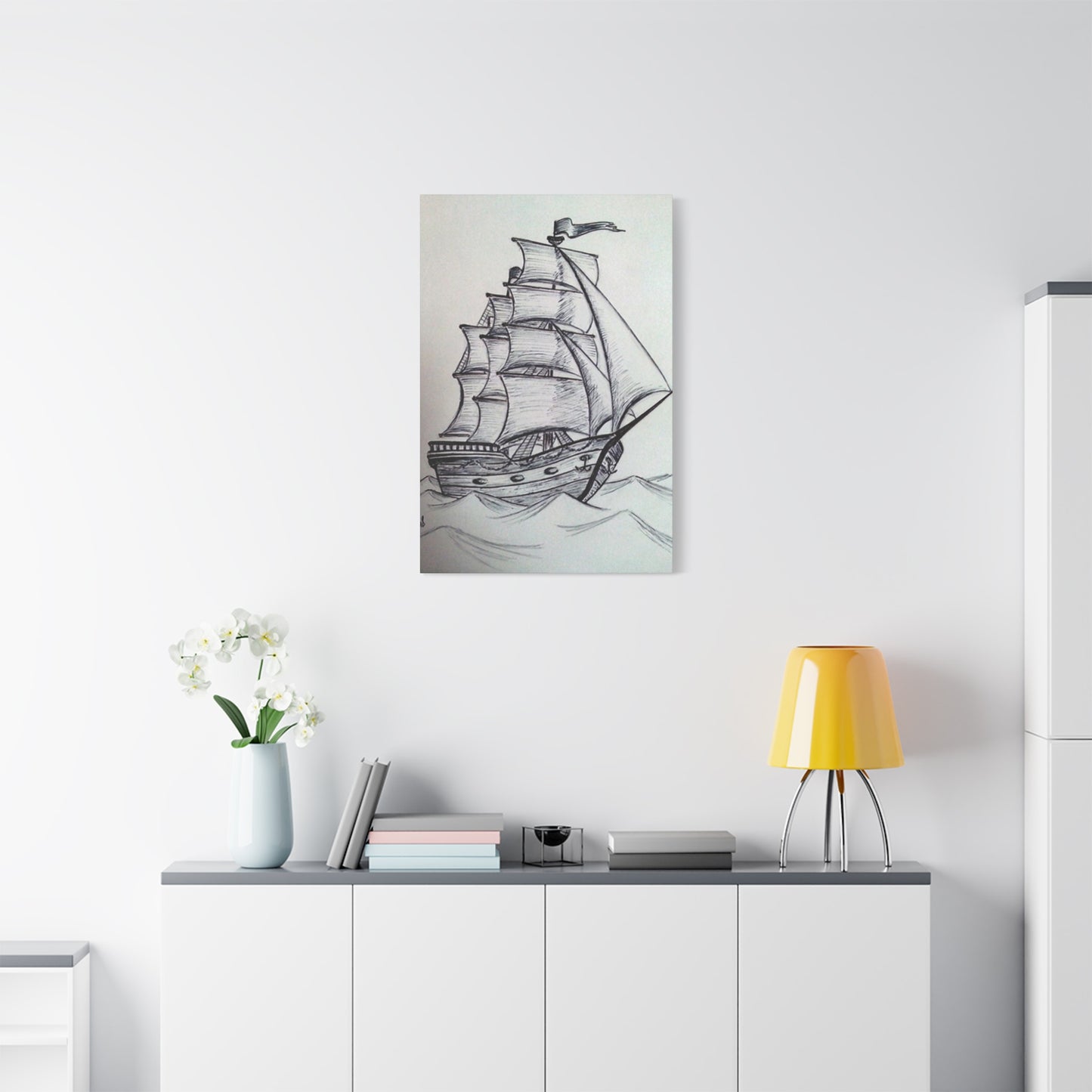 Ship Sailing Drawing Wall Art & Canvas Prints