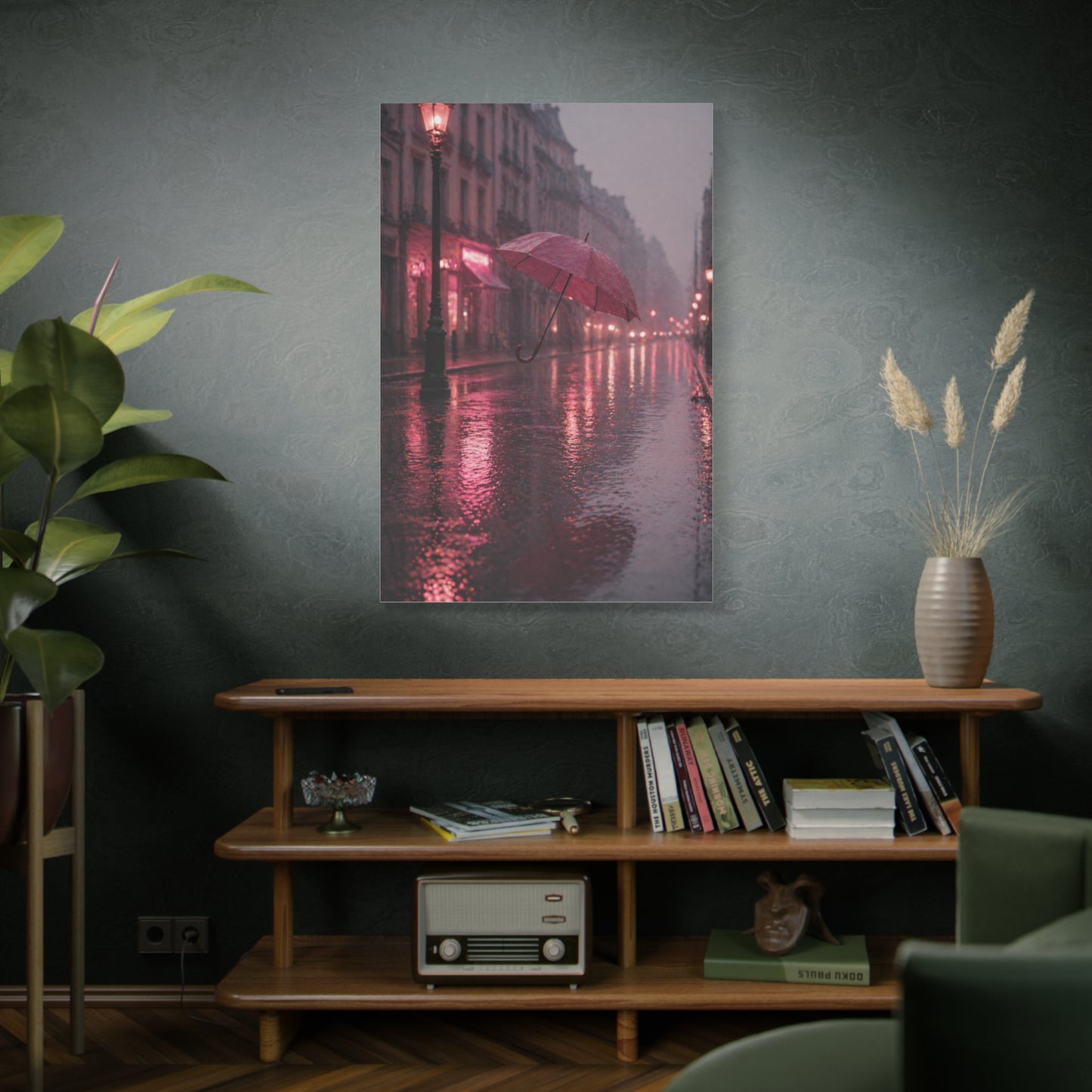 Dreamy Pink Umbrella Rain Scene Wall Art & Canvas Print