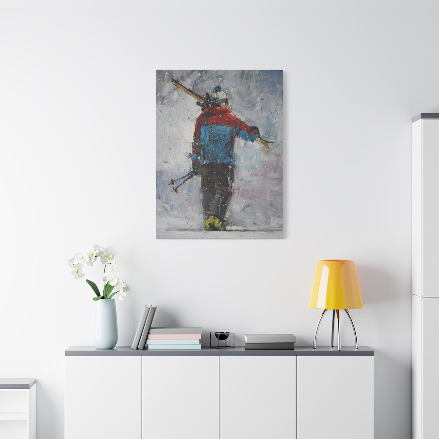Skier With Ski Board Wall Art & Canvas Prints
