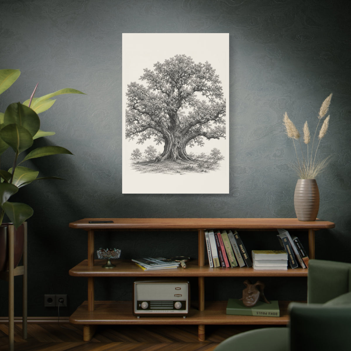 Detailed Engraved Oak Study Trees Wall Art & Canvas Print