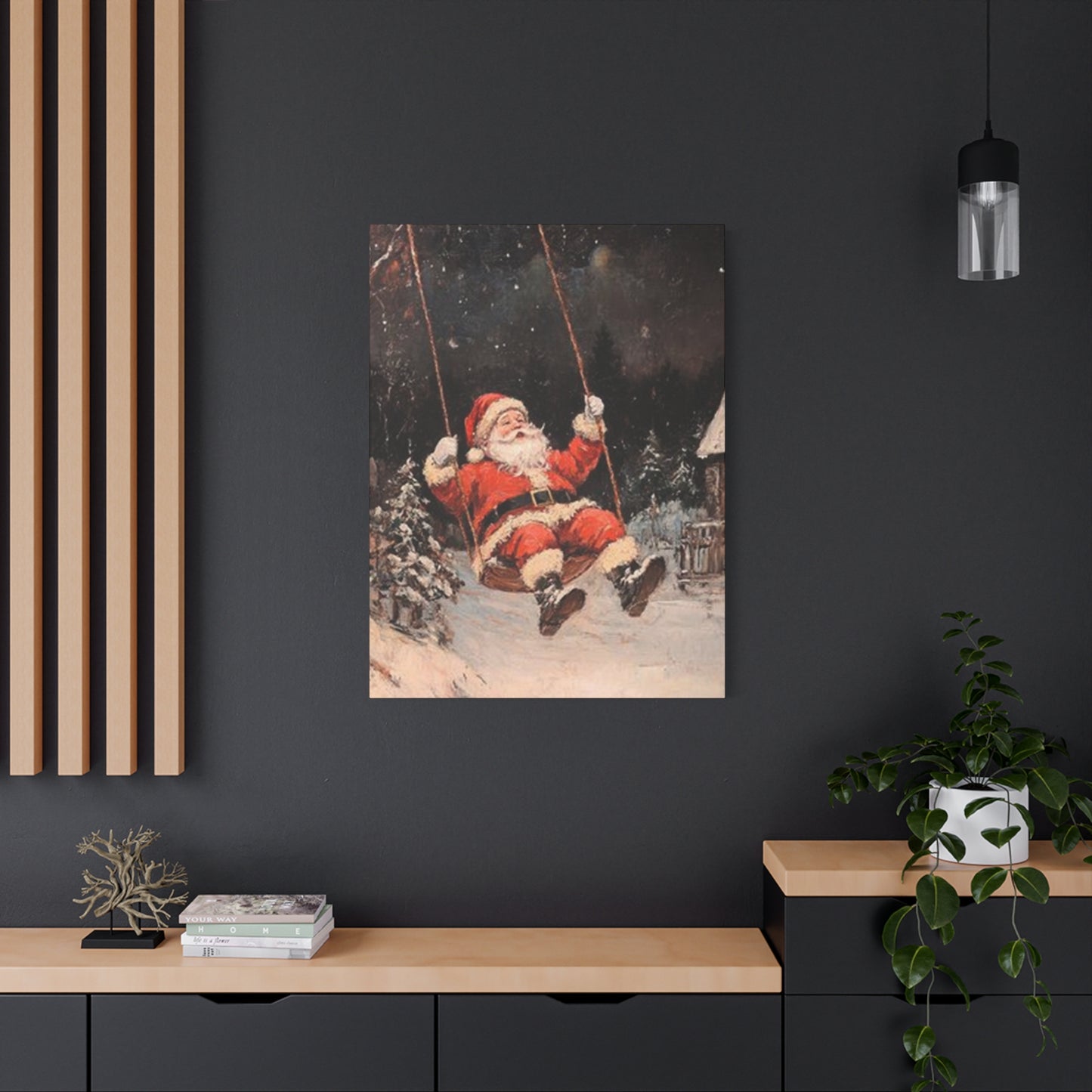Santa Claus Swinging Painting Wall Art & Canvas Prints