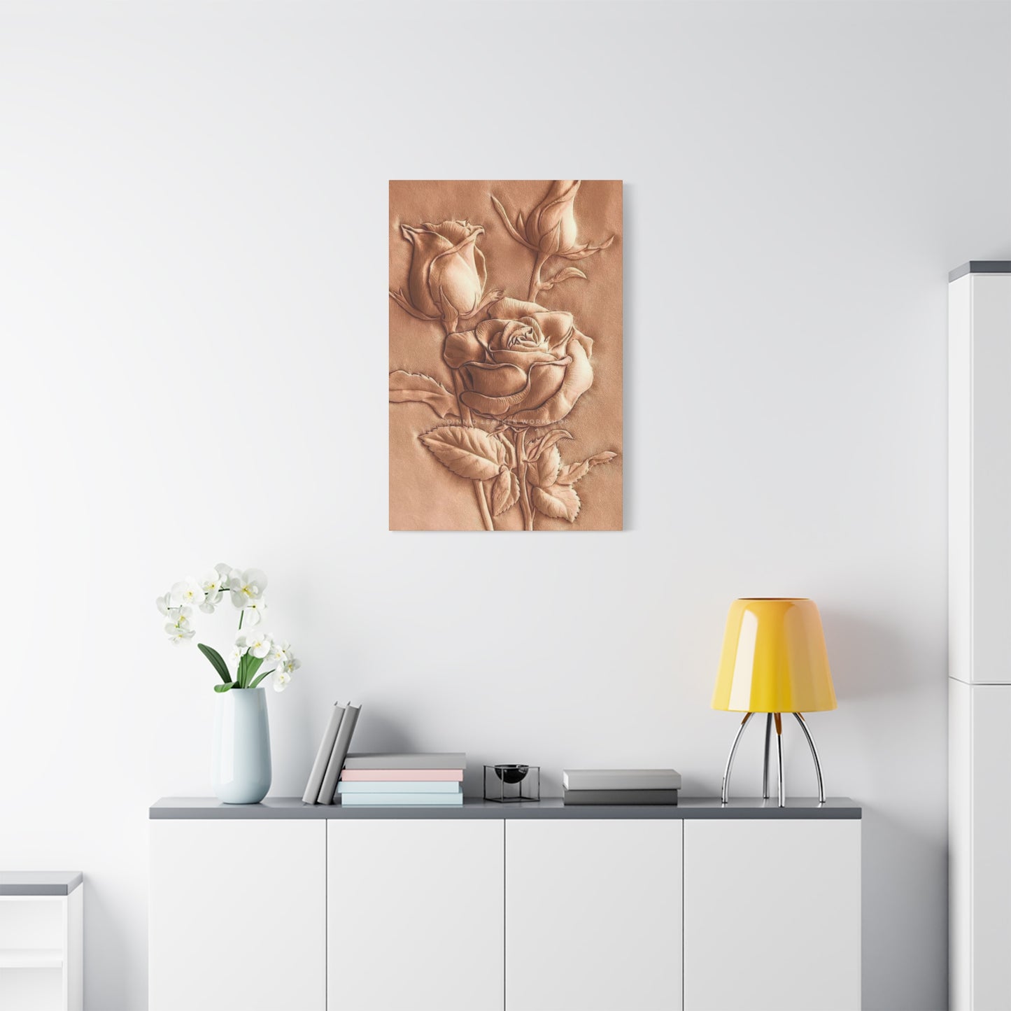 Rose Flower On Leather Wall Art & Canvas Prints