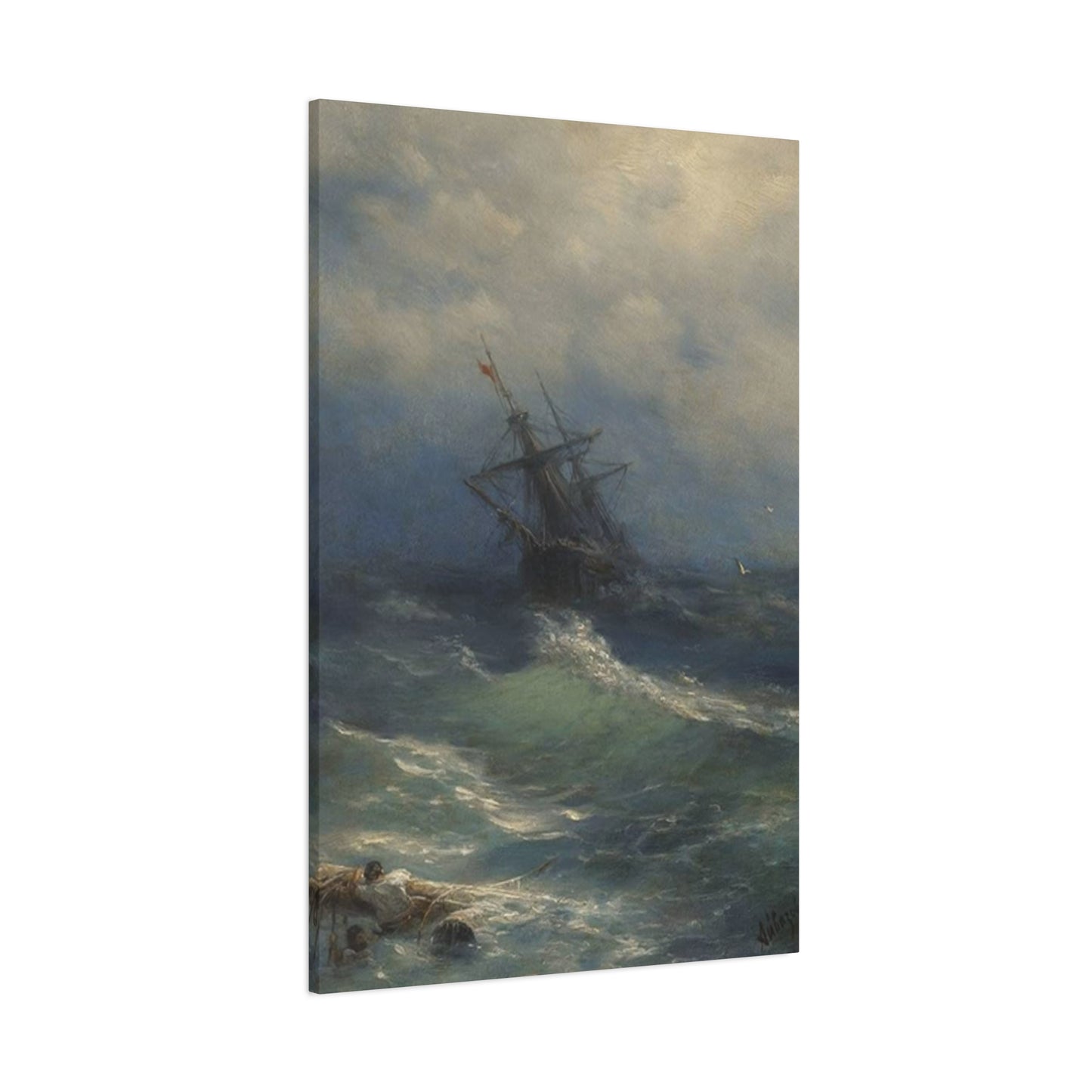 Black Sailing Ship At Waves Wall Art & Canvas Prints