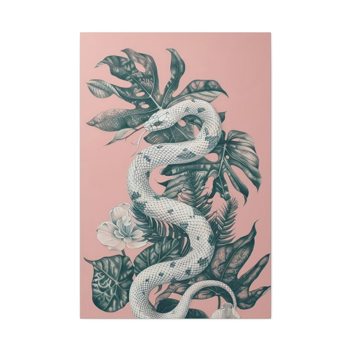 White Snake On Leaves Wall Art & Canvas Prints