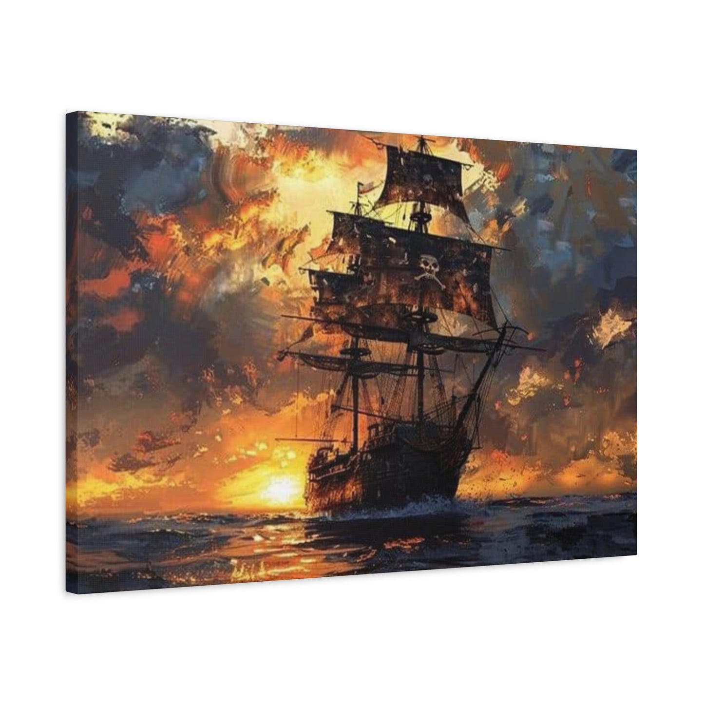 Ship In Sea With Sunset Wall Art & Canvas Prints