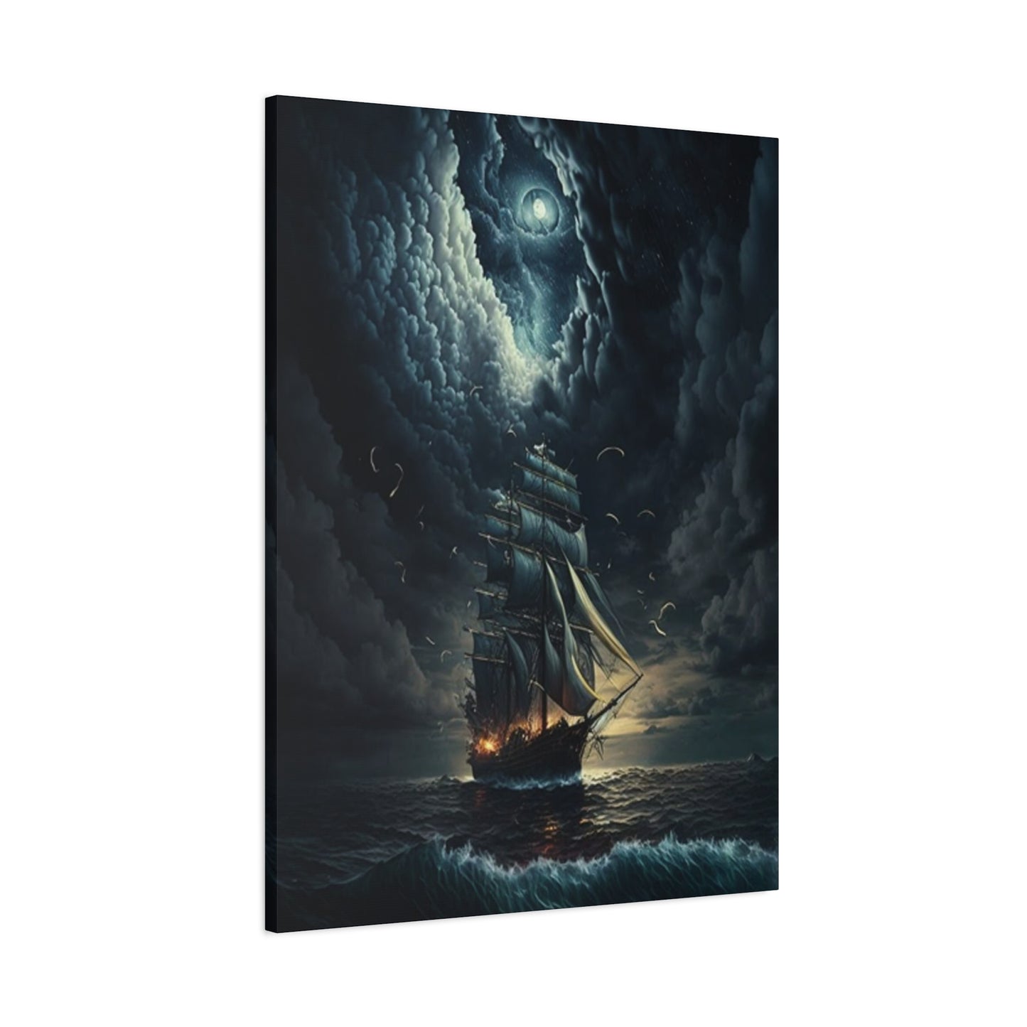 Ship Sailing At Night Painting Wall Art & Canvas Prints