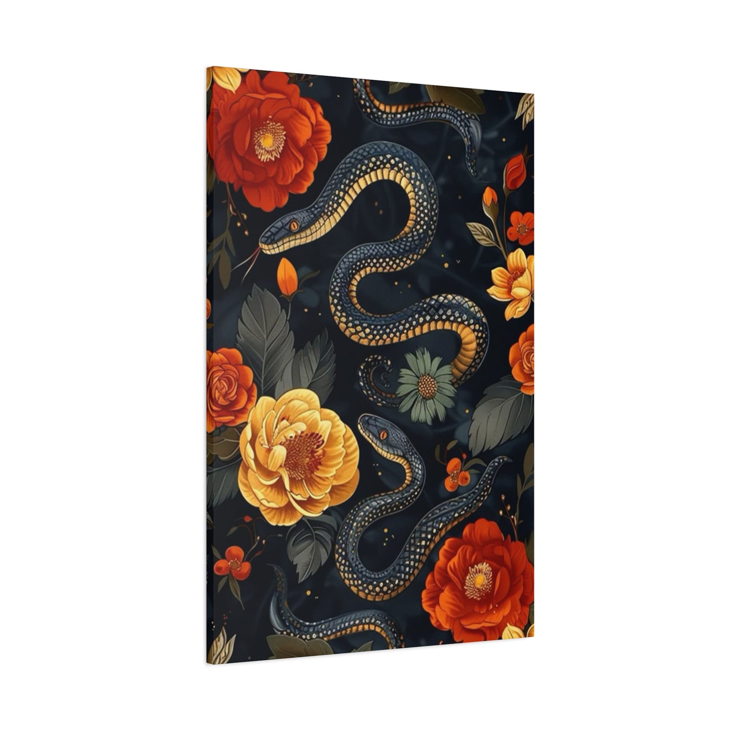 Black Cobra And Flower Heads Wall Art & Canvas Prints