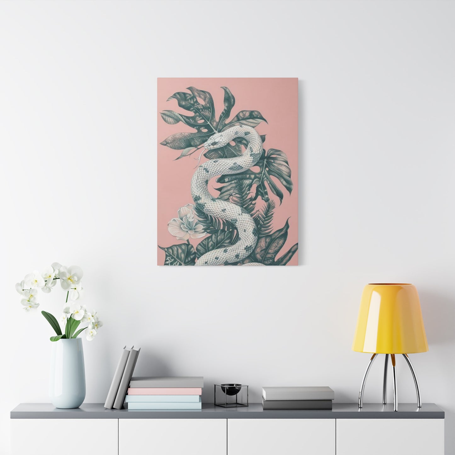 White Snake On Leaves Wall Art & Canvas Prints