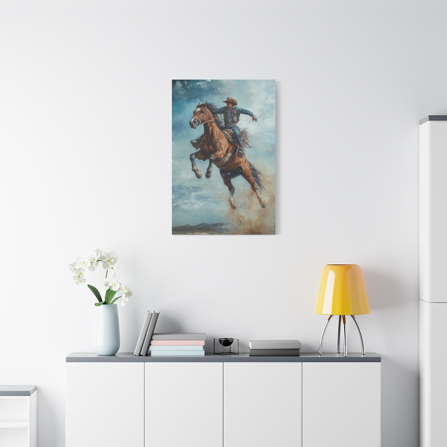 Cowboy On Jumping Horse 2 Wall Art & Canvas Prints