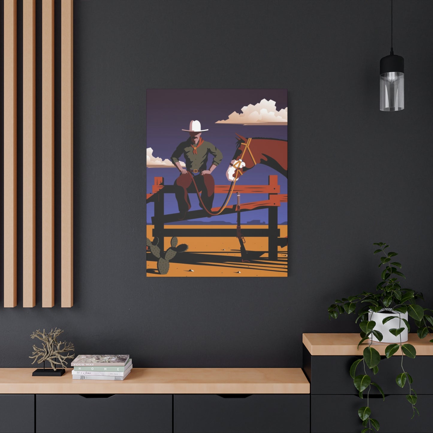 Horse Cowboy On Fence Wall Art & Canvas Prints