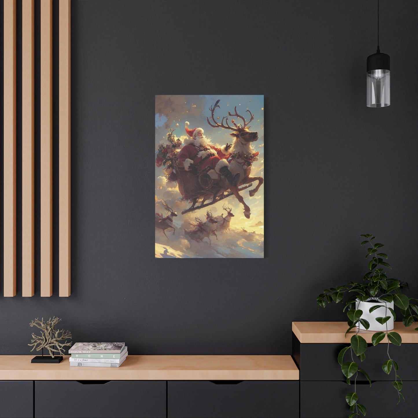 Santa Claus And Reindeer Flying Wall Art & Canvas Prints