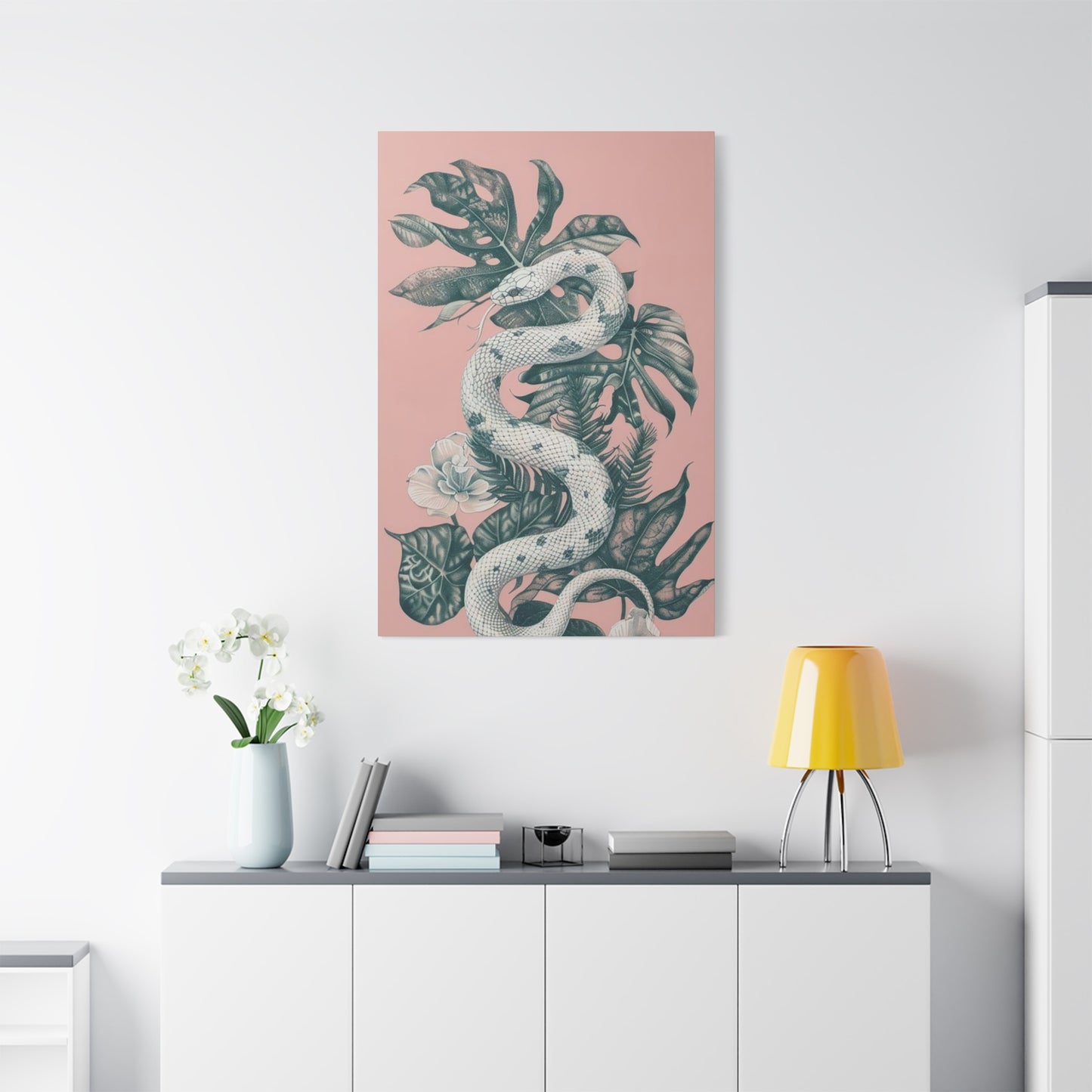 White Snake On Leaves Wall Art & Canvas Prints