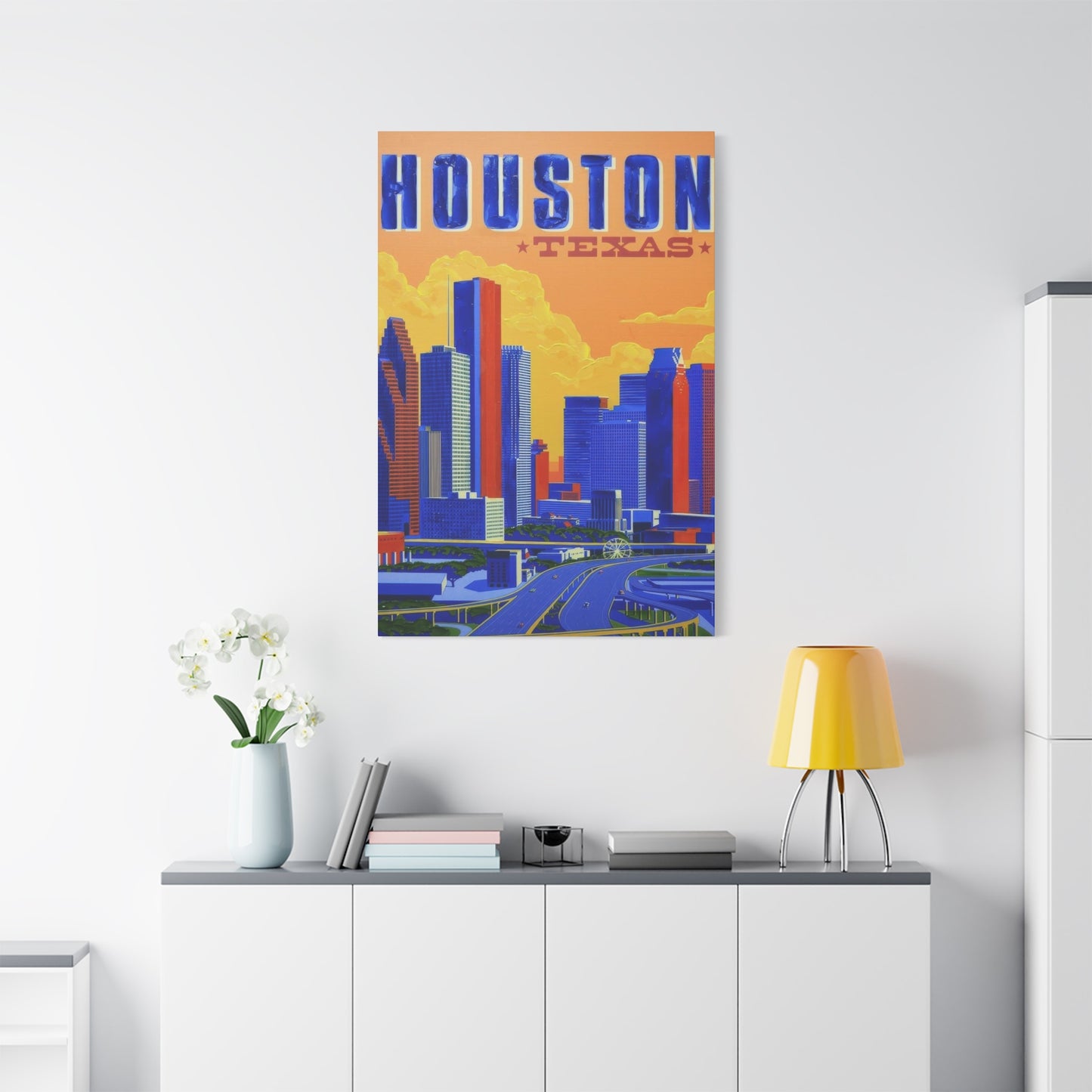Houston Skyline Blue Yellow Wall Art & Canvas Prints