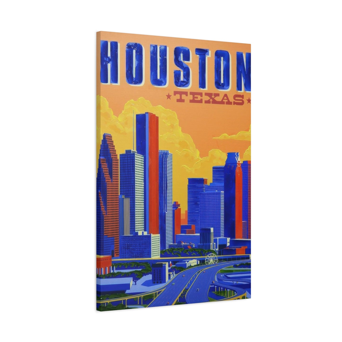 Houston Skyline Blue Yellow Wall Art & Canvas Prints