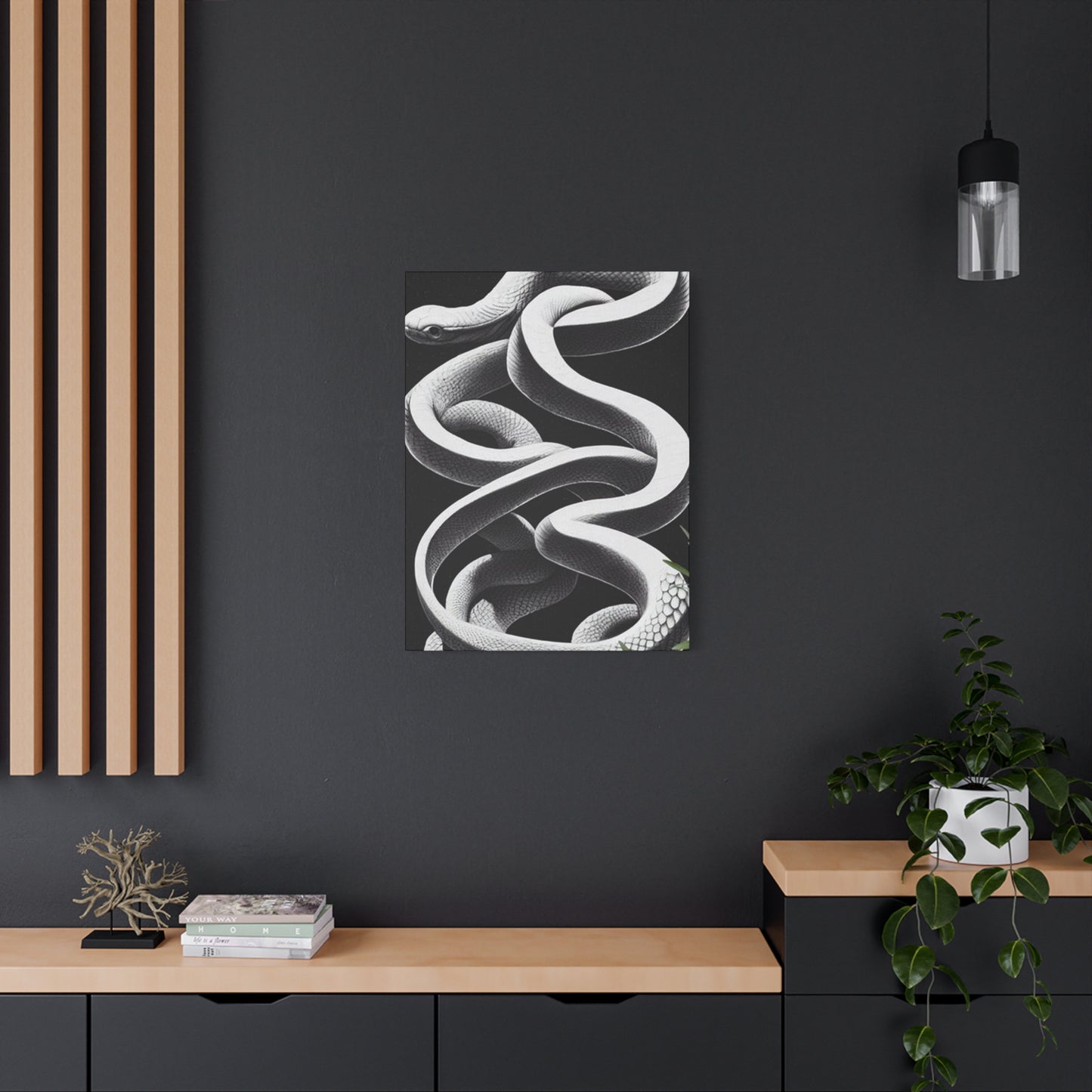 White Snake On Black Poster Wall Art & Canvas Prints
