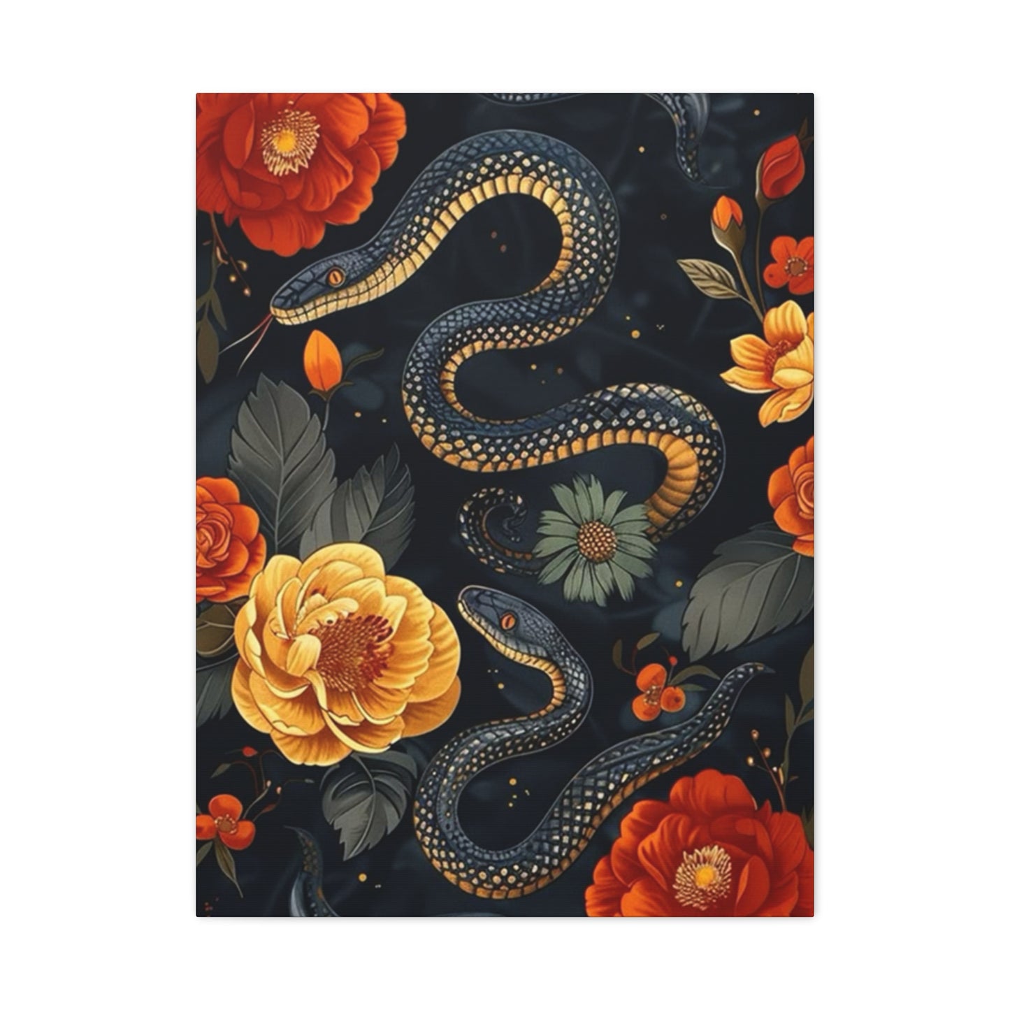 Black Cobra And Flower Heads Wall Art & Canvas Prints