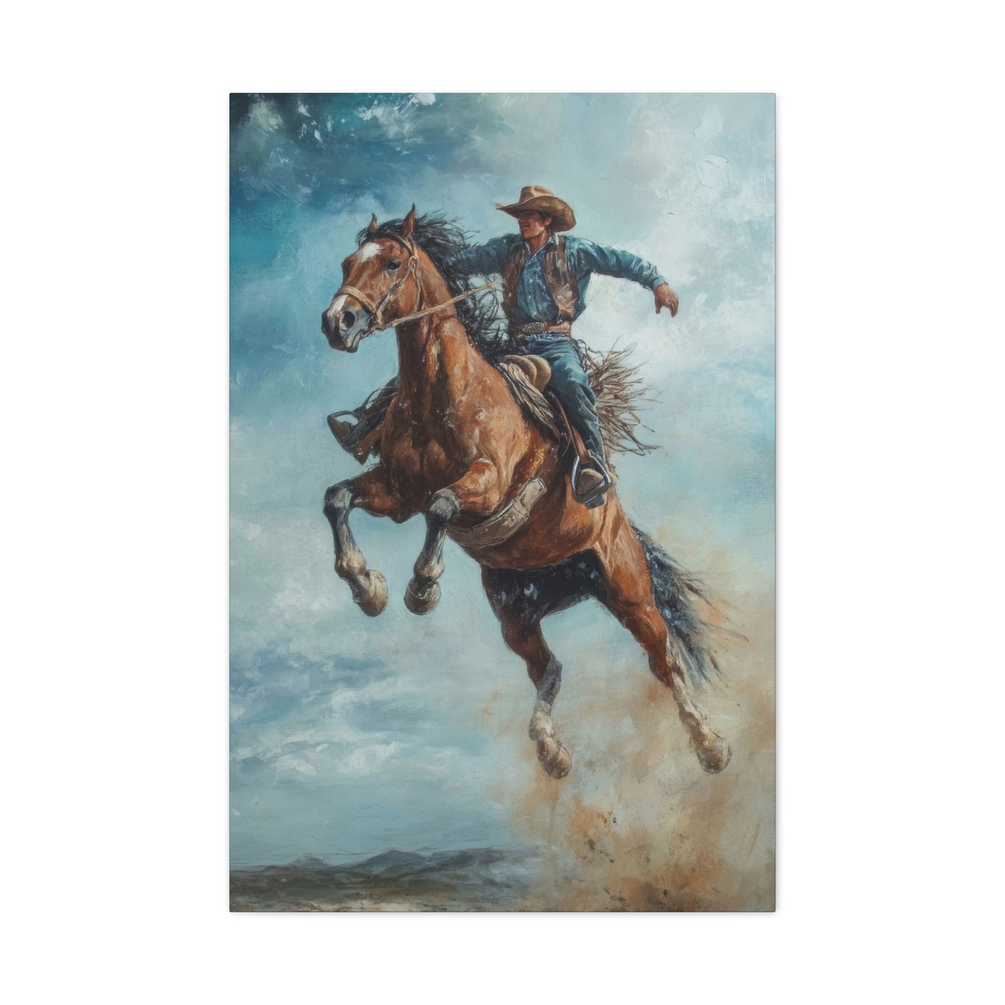 Cowboy On Jumping Horse 2 Wall Art & Canvas Prints