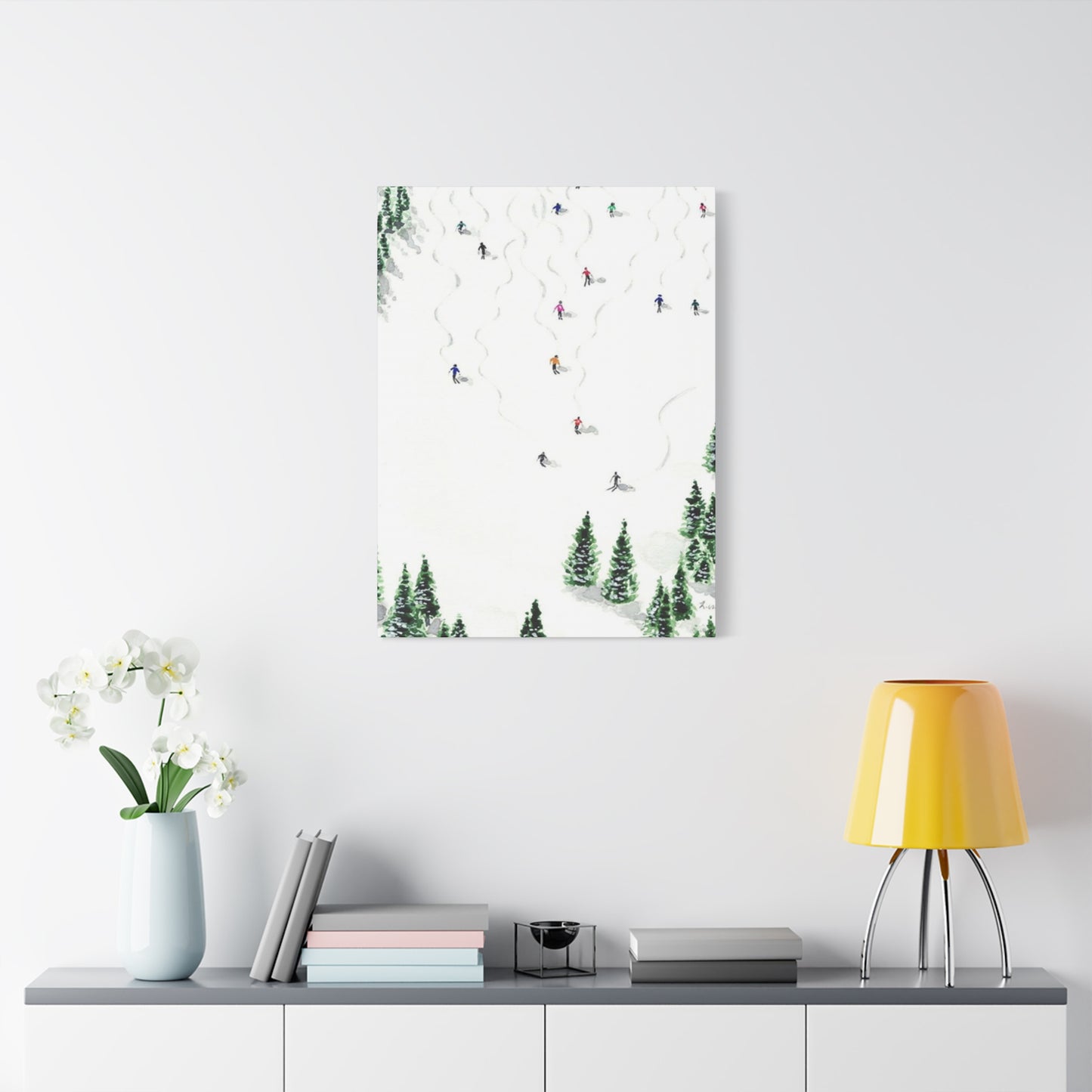 Skiing With Pine Trees Wall Art & Canvas Prints