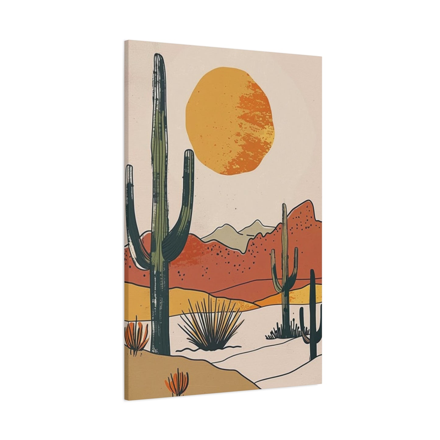 Arizona Cactus Mountain Drawing Wall Art & Canvas Prints