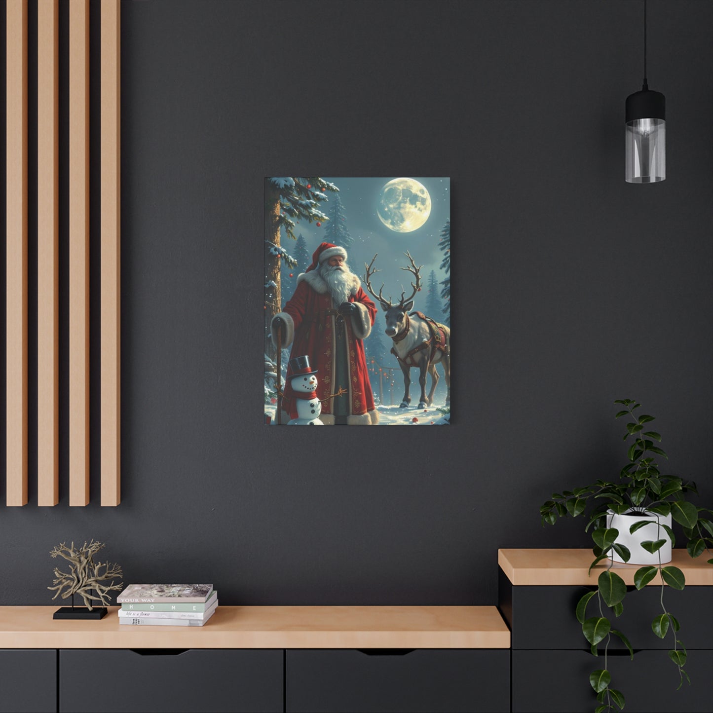 Santa Claus And Reindeer In Snow Wall Art & Canvas Prints