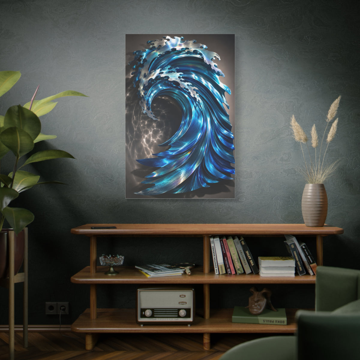 Iridescent Metal Wave Sculpture Wall Art & Canvas Print