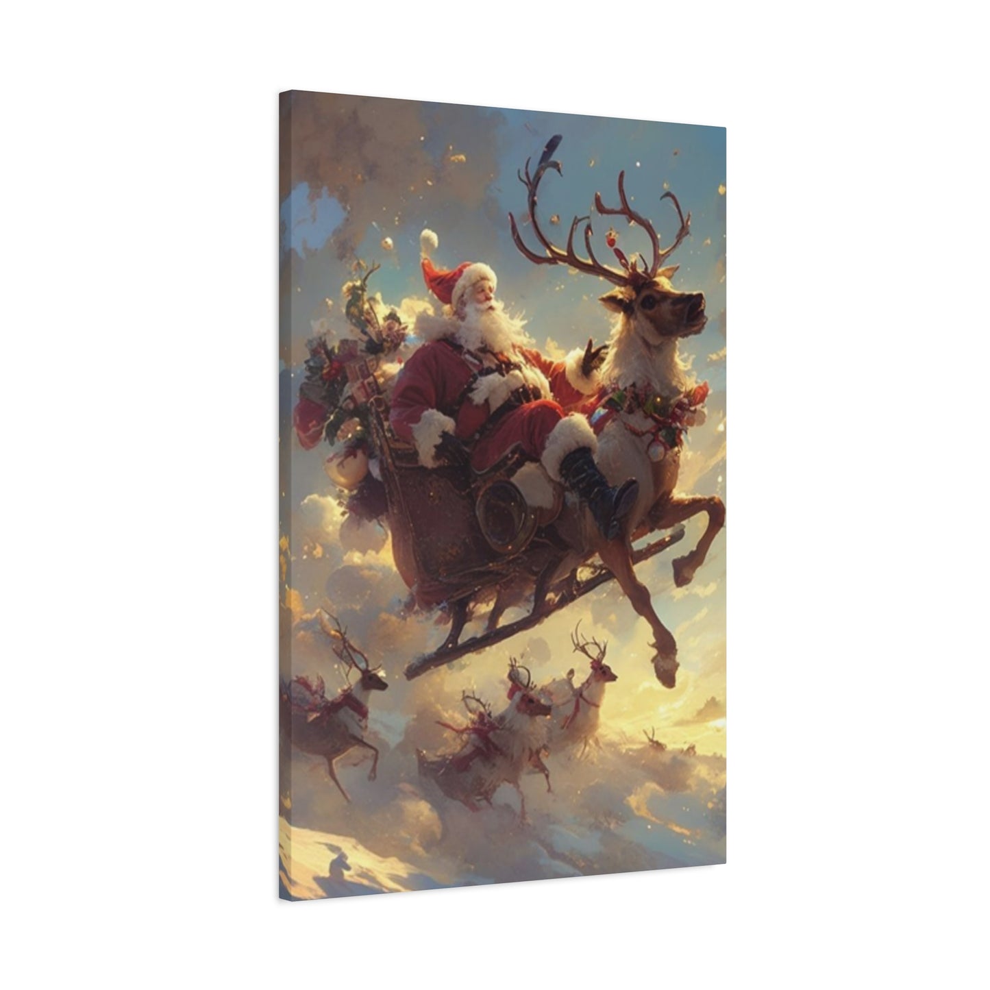 Santa Claus And Reindeer Flying Wall Art & Canvas Prints
