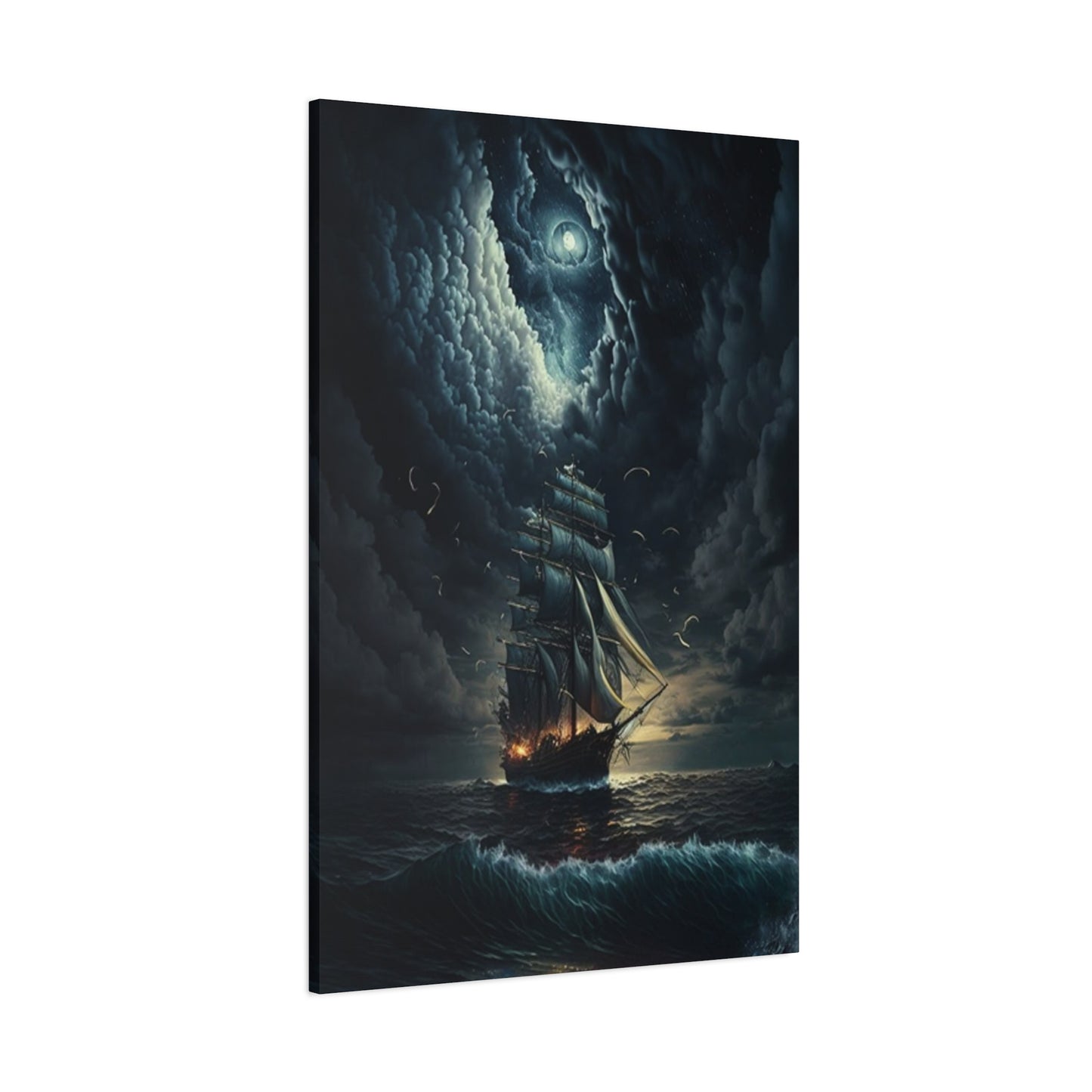 Ship Sailing At Night Painting Wall Art & Canvas Prints