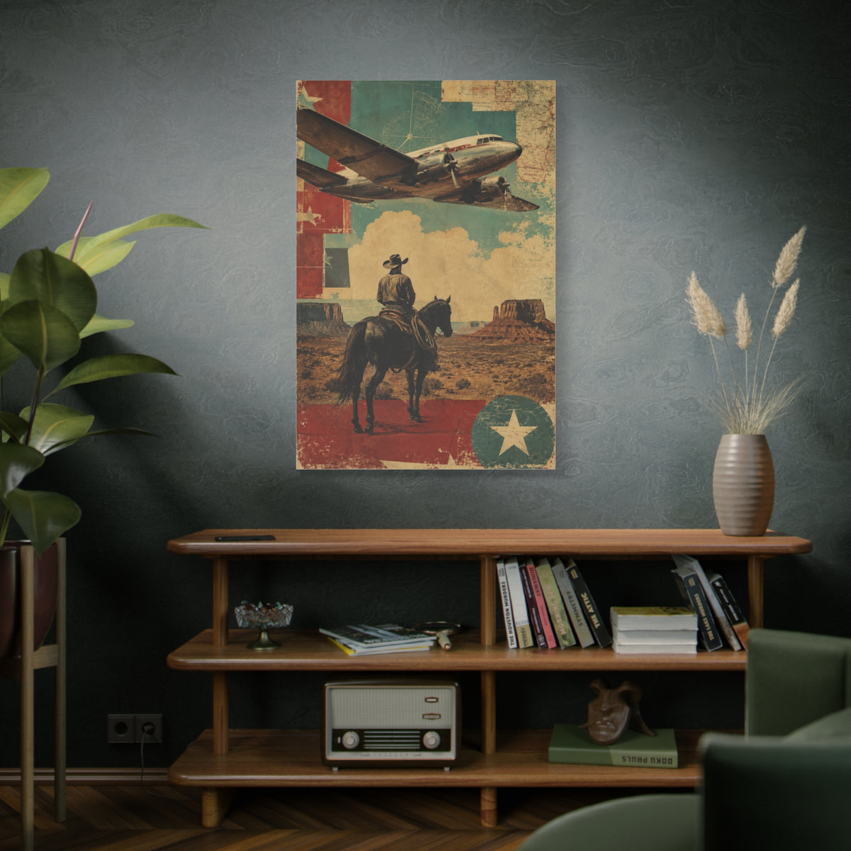 Mid-Century Western Aviation Collage Wall Art & Canvas Print