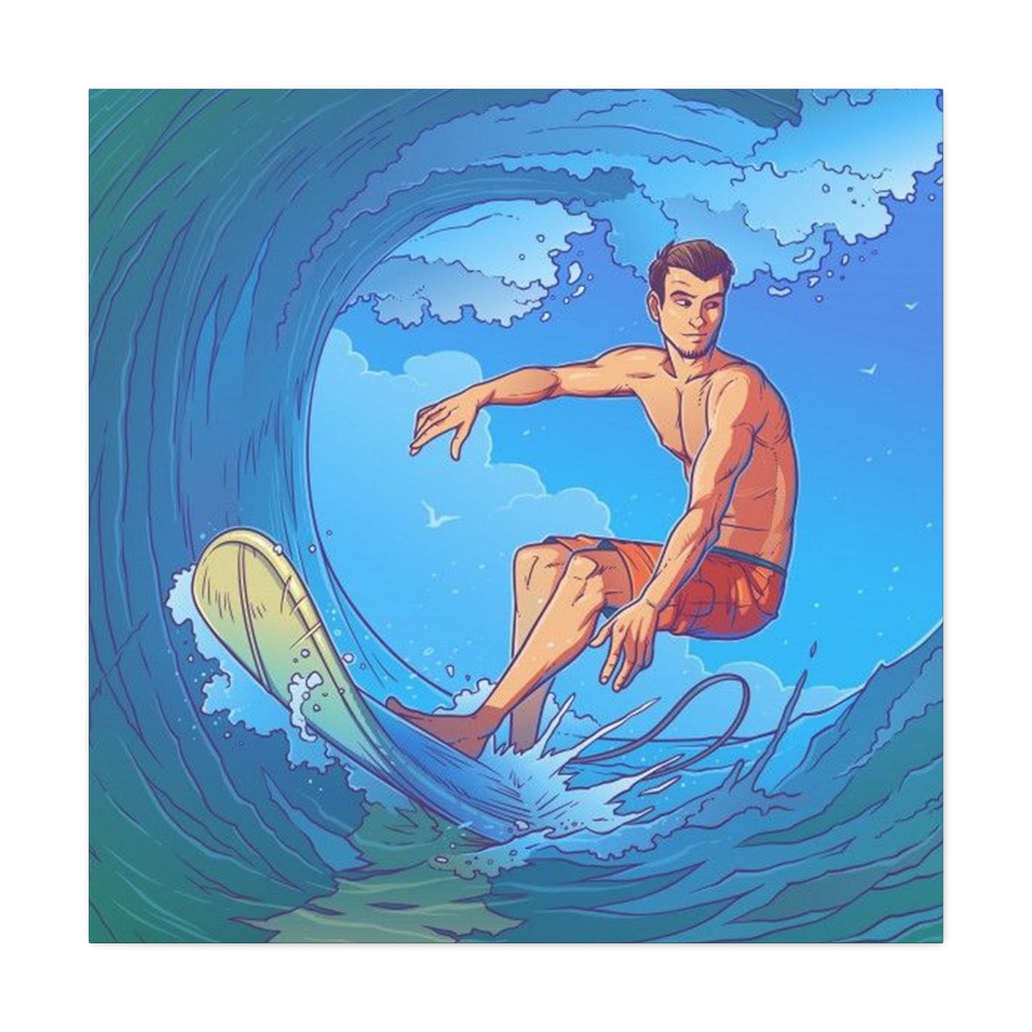 Wave Surfing Drawing Wall Art & Canvas Prints
