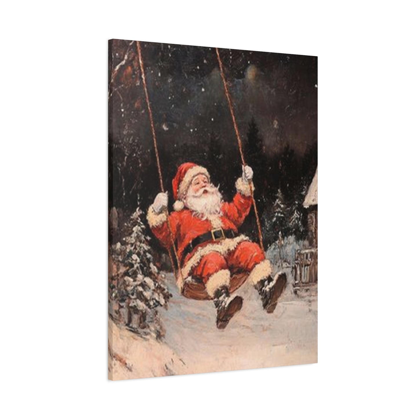 Santa Claus Swinging Painting Wall Art & Canvas Prints