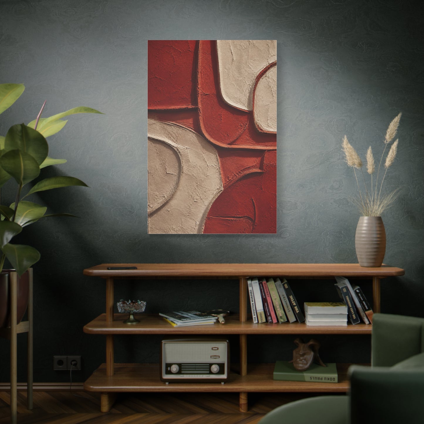 Red and Beige Sculptural Minimal Abstraction Wall Art & Canvas Print