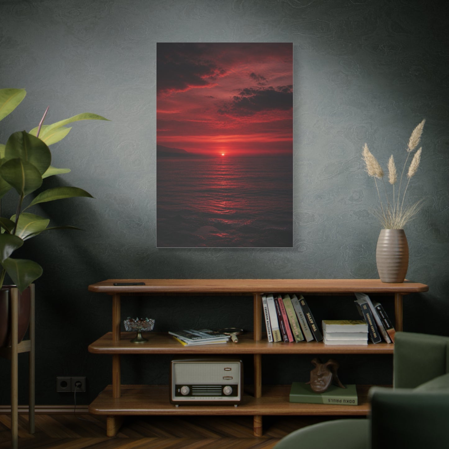 Crimson Sunset Seascape Wall Art & Canvas Print