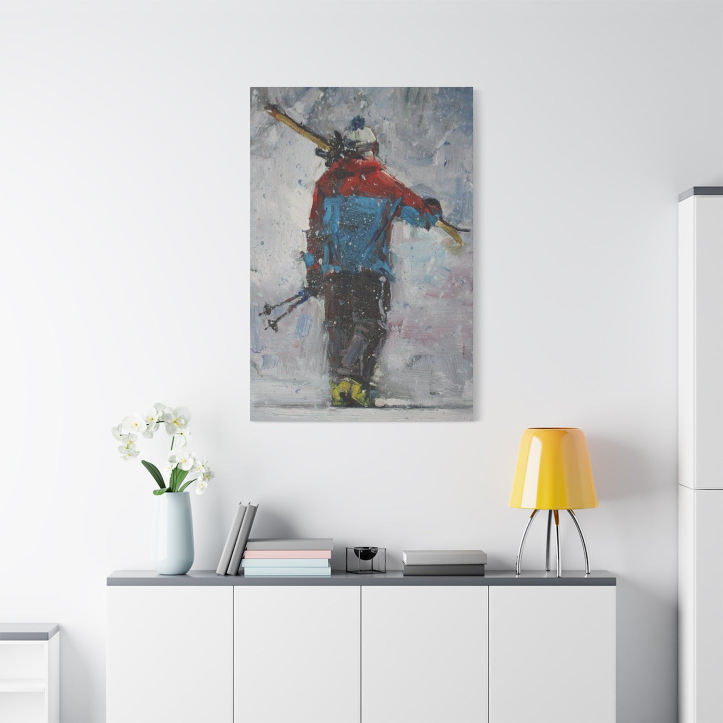 Skier With Ski Board Wall Art & Canvas Prints