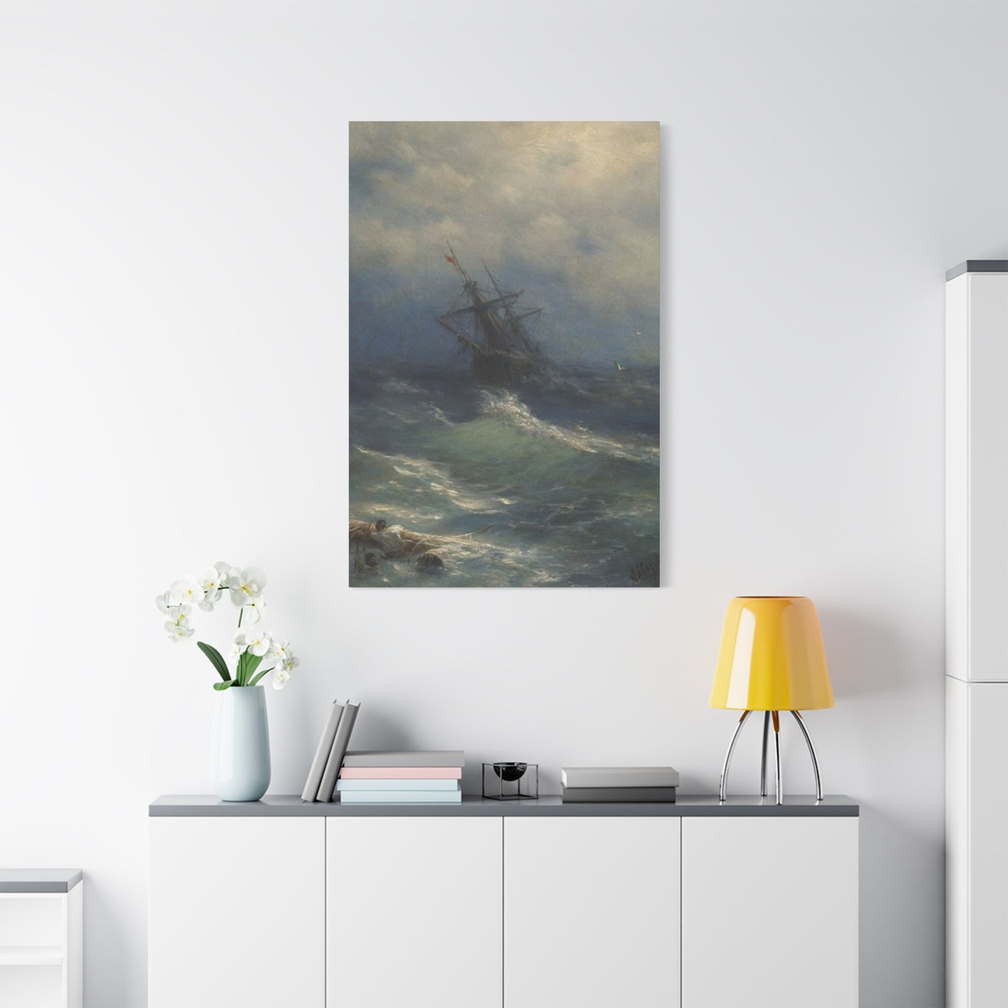 Black Sailing Ship At Waves Wall Art & Canvas Prints