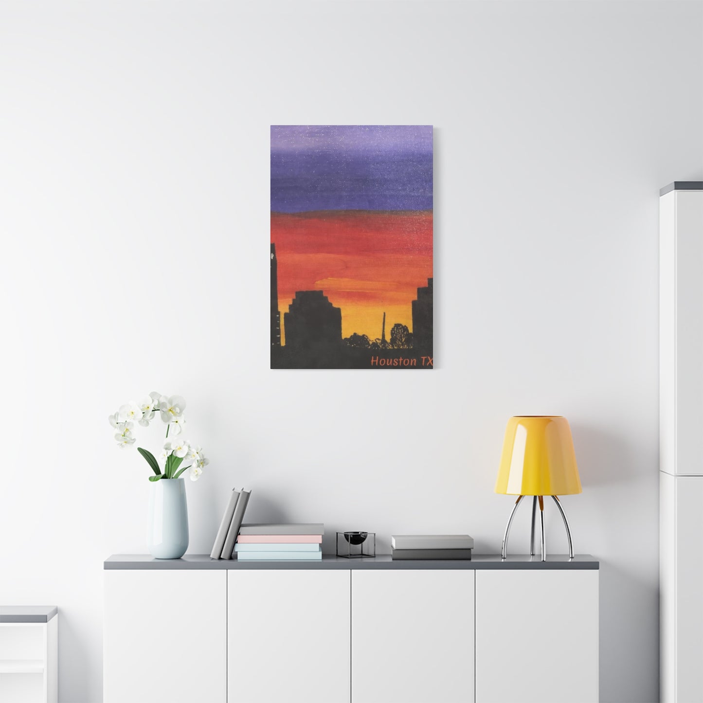 Houston Skyline Yellow Orange Violet Wall Art & Canvas Prints