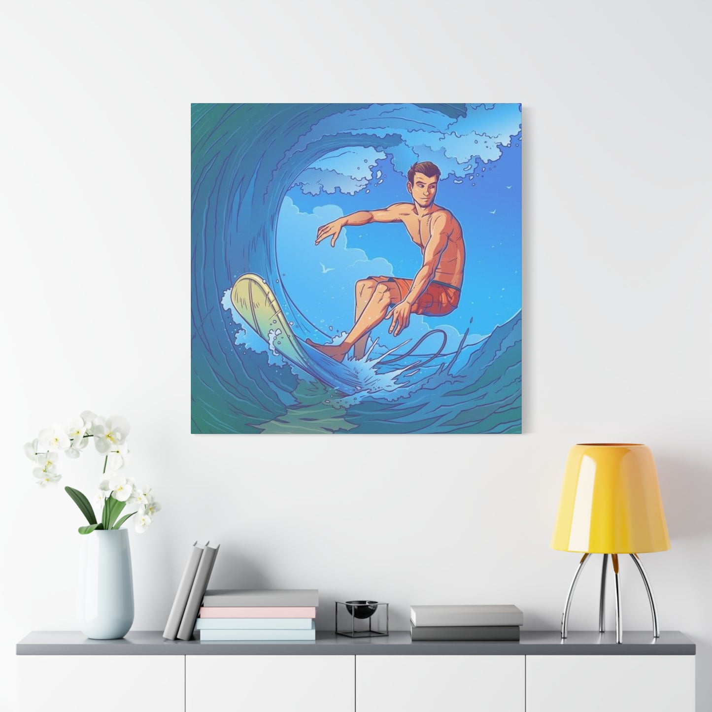 Wave Surfing Drawing Wall Art & Canvas Prints