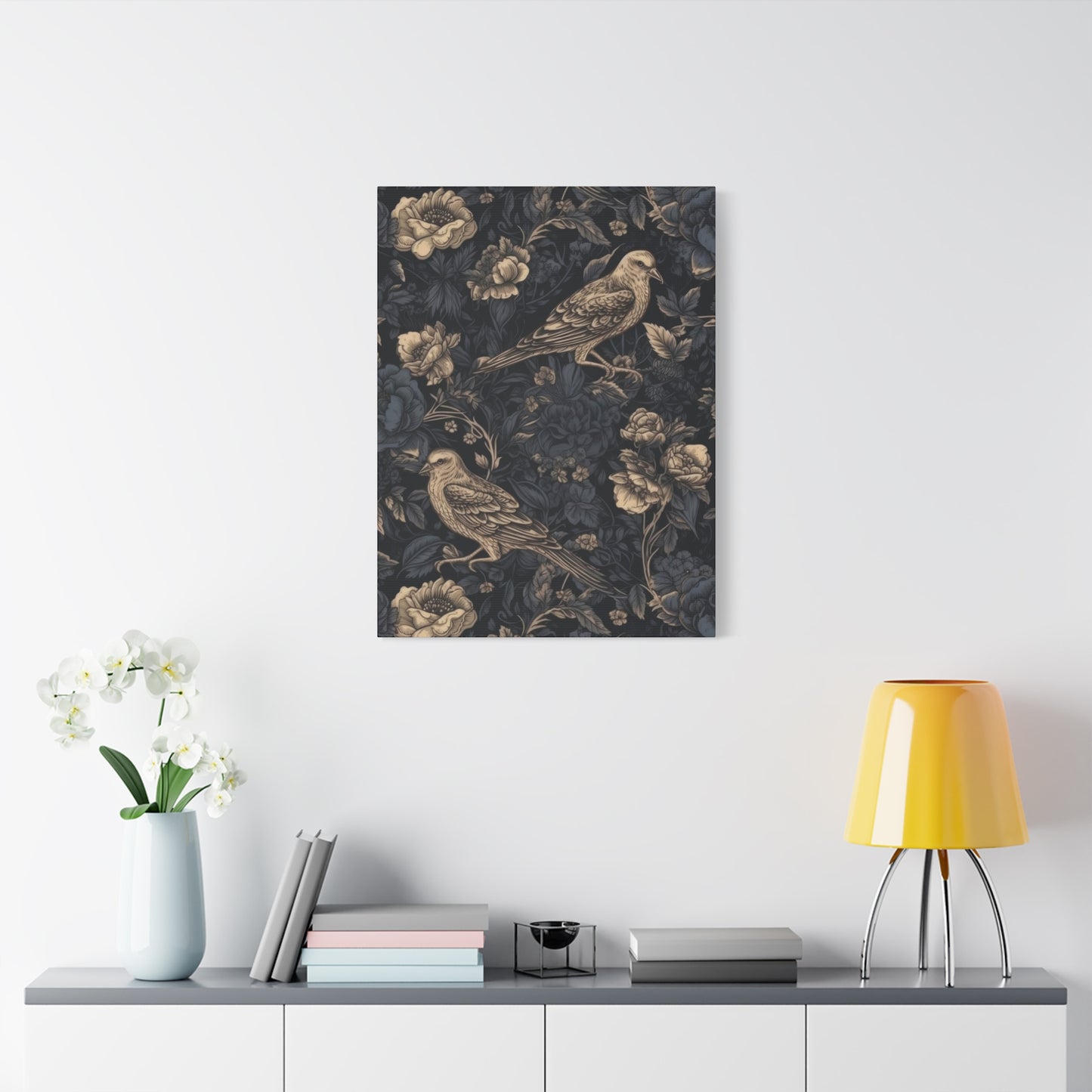 Birds Flowers Dark Pattern Wall Art & Canvas Prints