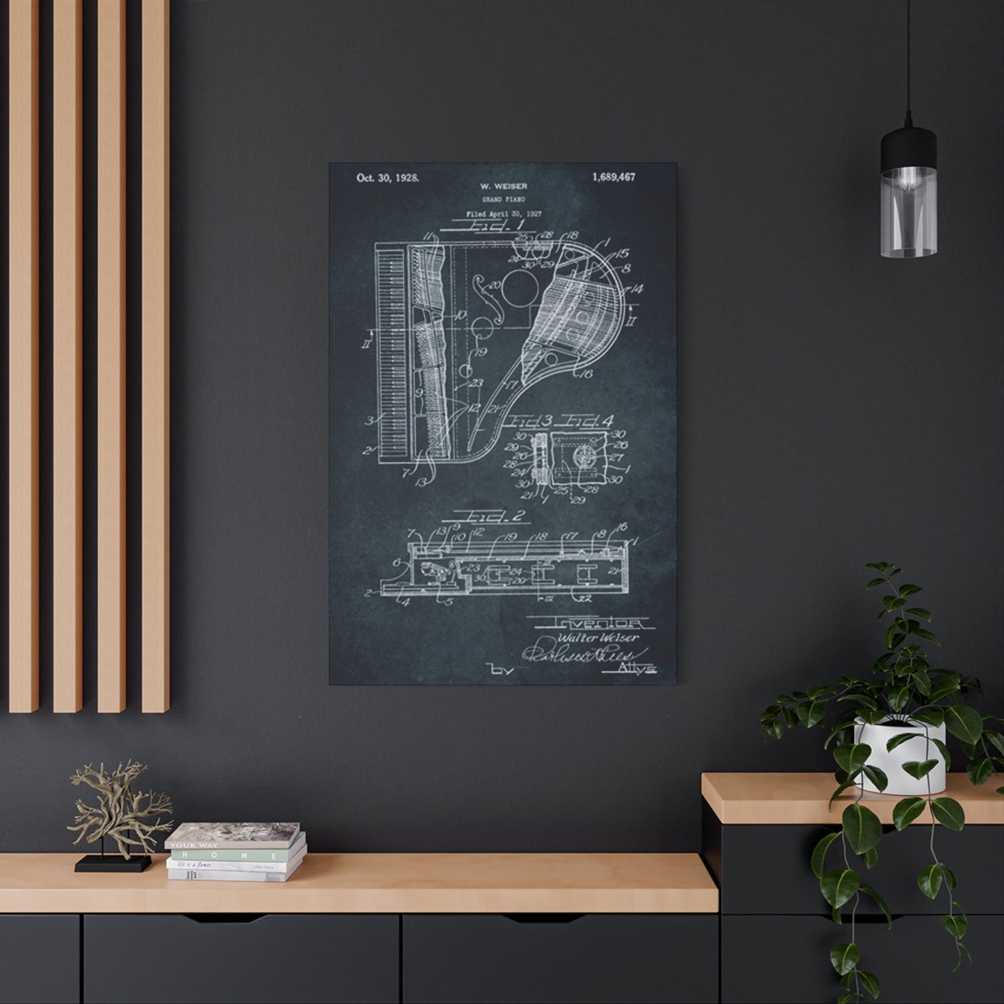 Piano Blueprint Wall Art & Canvas Prints